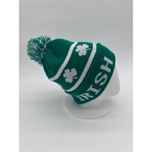 Irish Green Knit Beanie Hat with Pom Pom Unisex Winter Warm - Picture 2 of 4
